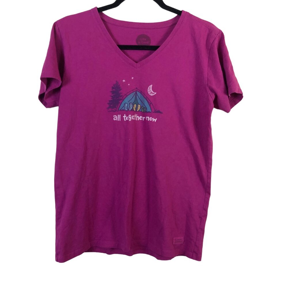 Life Is Good M T Shirt Short Sleeve V Neck Pullover Pink Logo All Together Now